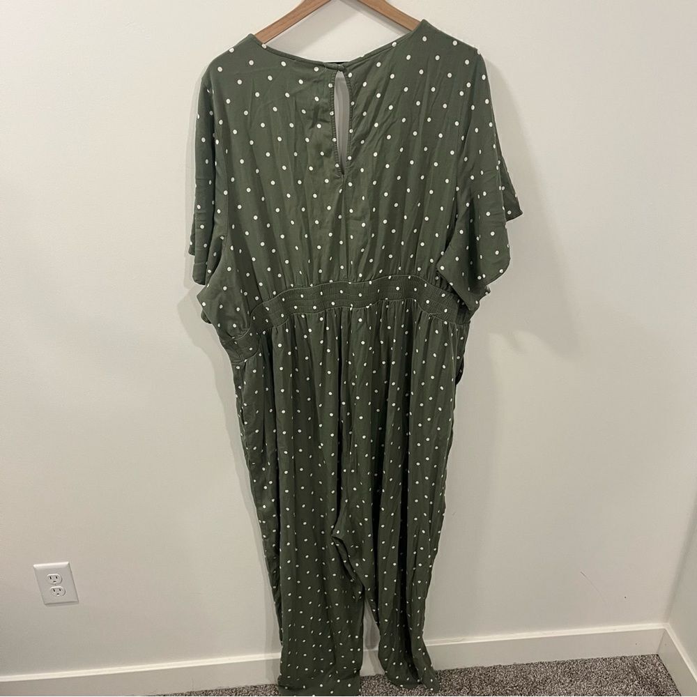 Torrid Stretch Challis Flutter Sleeve Jumpsuit 5X Honey Dots Olivine - Picture 9 of 16